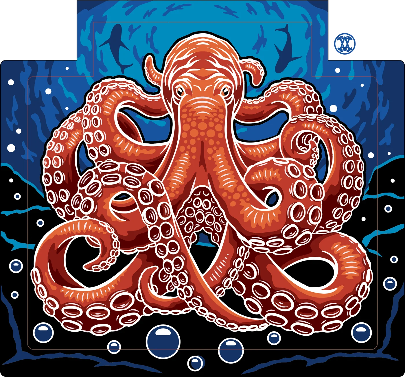 Octopus gaming rug, desk-cutout shape