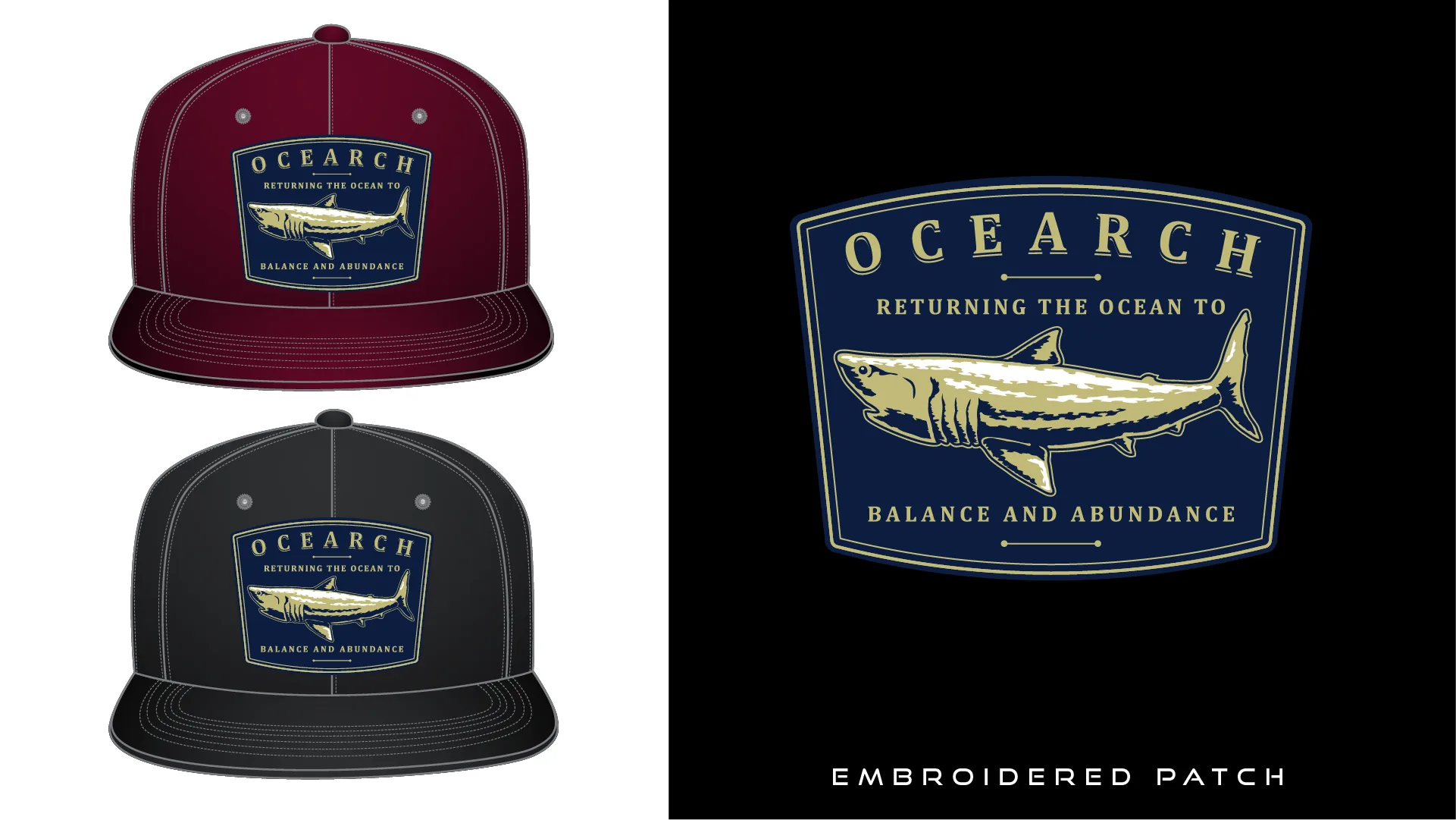 Returning the Ocean embroidered patch and caps