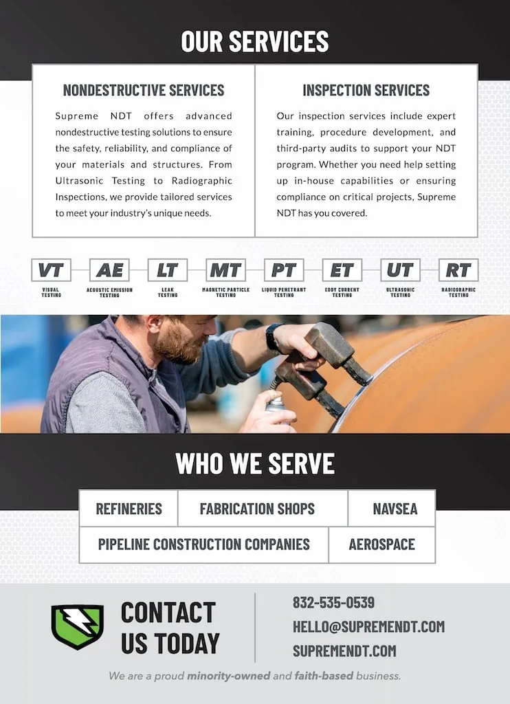 Supreme NDT handbill — back